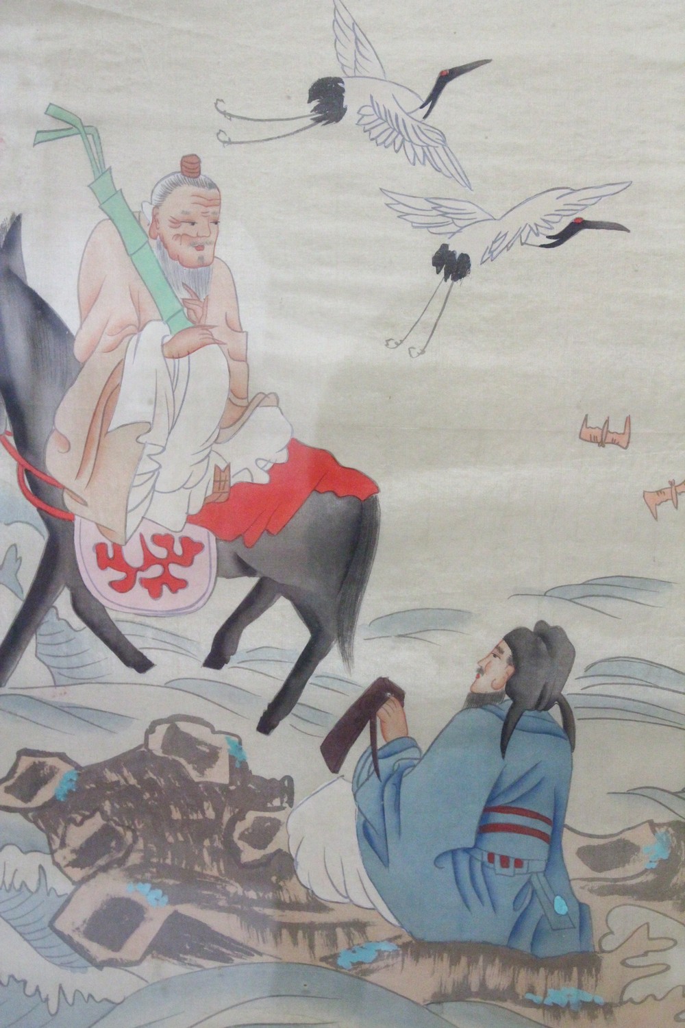 A LARGE EARLY / MID 20TH CENTURY FRAMED CHINESE PAINTING ON SILK OF THE EIGHT IMMORTALS, the frame - Image 5 of 6