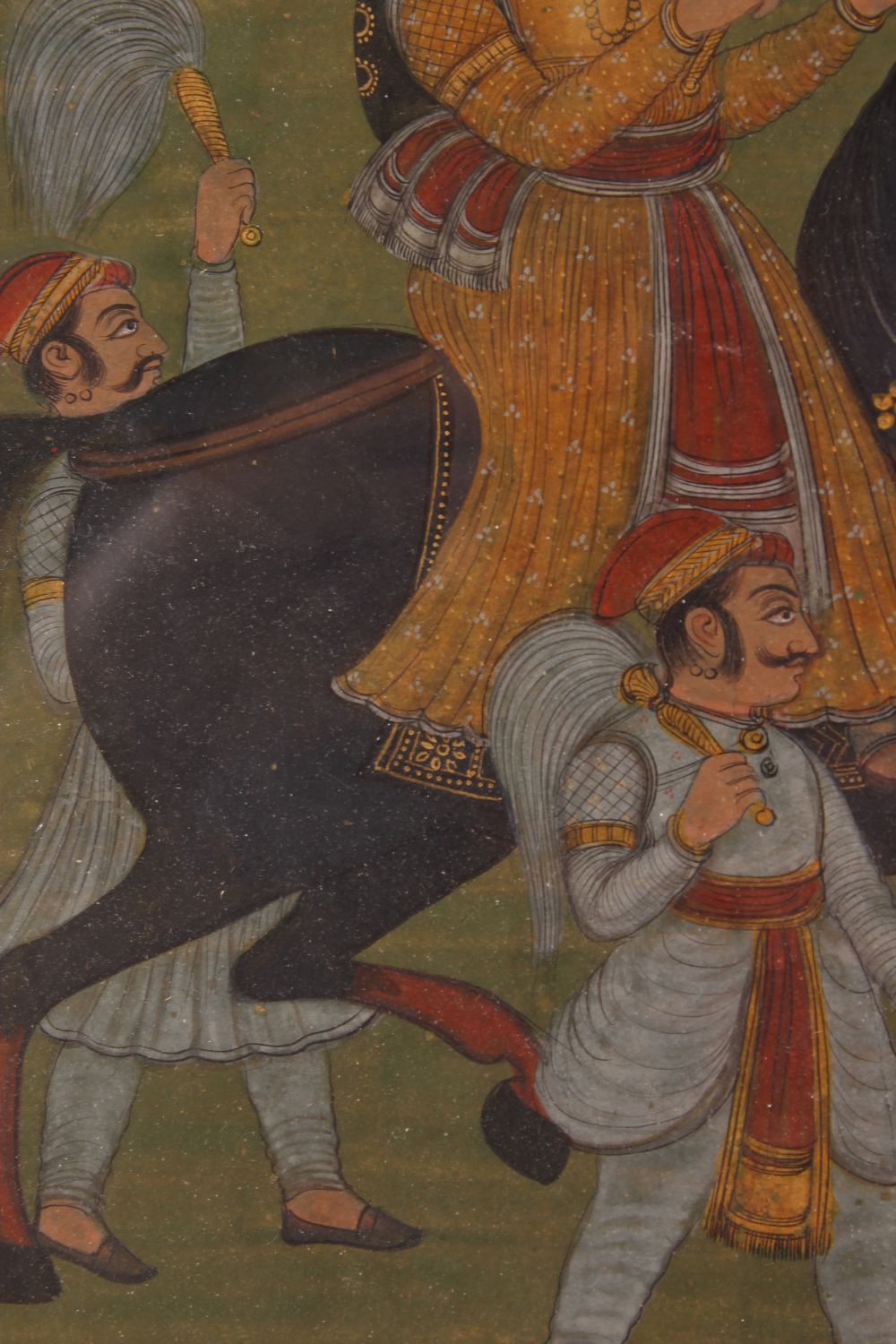 A FINE 18TH - 19TH CENTURY MUGHAL INDIAN MINIATURE PAINTING OF NOBLEMAN UPON HORSEBACK, framed - Image 6 of 7