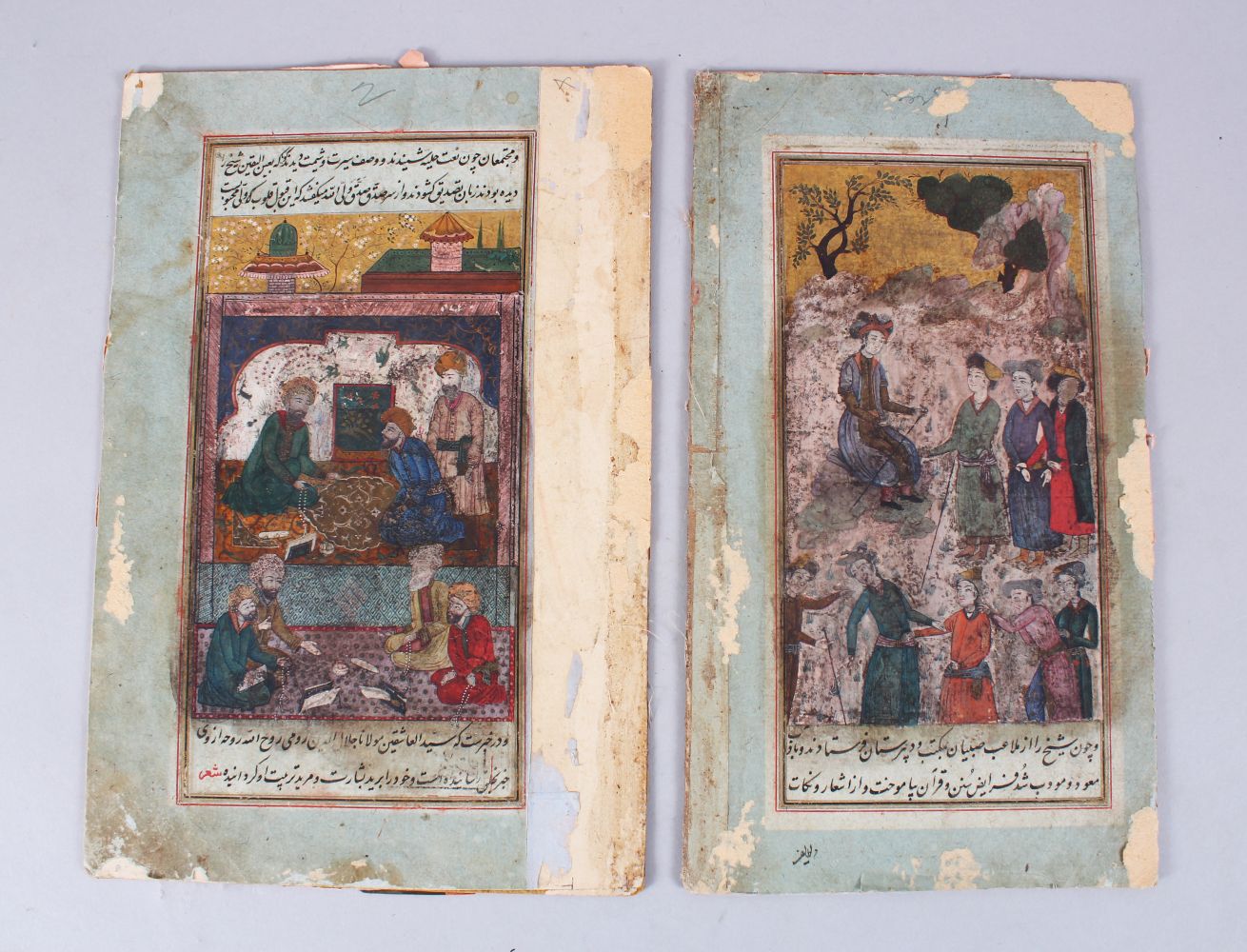 TWO GOOD PERSIAN MINIATURE PAINTINGS ON BOARD POSSIBLY 17TH - 18TH CENTURY, each painting