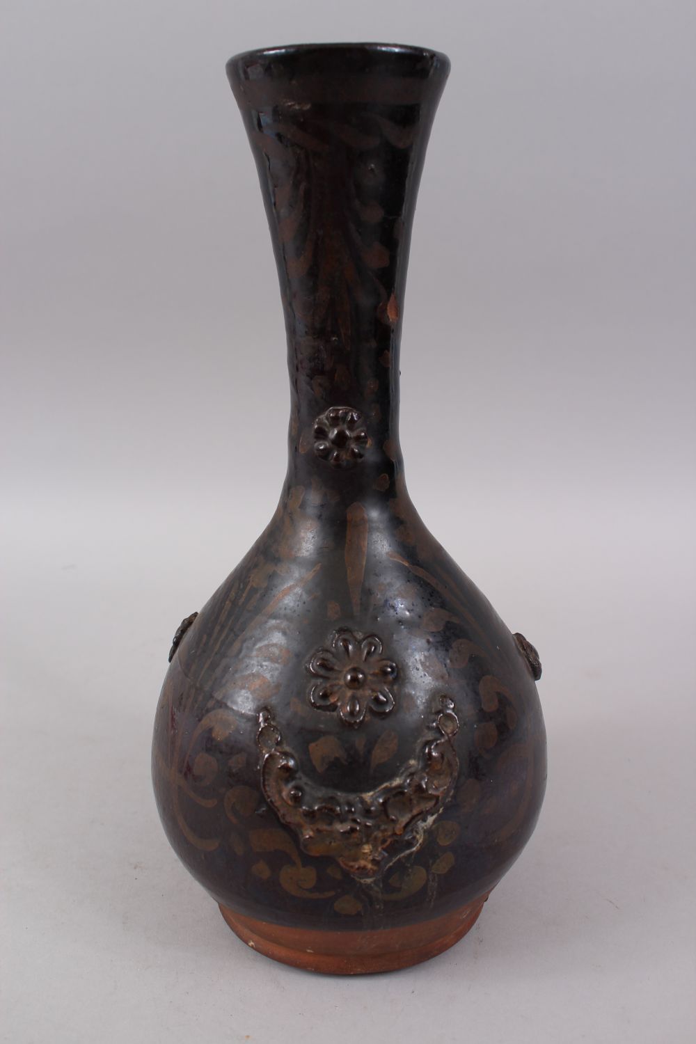 A 19TH CENTURY OTTOMAN TURKISH CANAKKALE BROWN GLAZED JUG, 33cm high. - Image 2 of 4