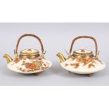TWO GOOD JAPANESE MEIJI PERIOD SATSUMA TEA POT / TEA KETTLE, both pots decorated with scenes of