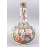 A 19TH CENTURY CHINESE CANTON FAMILLE ROSE PORCELAIN BOTTLE VASE, decorated with panels of figures