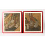 A PAIR OF POSSIBLY 18TH CENTURY CHINESE PAINTINGS ON SILK, framed depicting scenes of interior