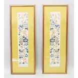 A GOOD PAIR OF 19TH / 20TH CENTURY CHINESE EMBROIDERED SILK PICTURES, the frames silk pictures