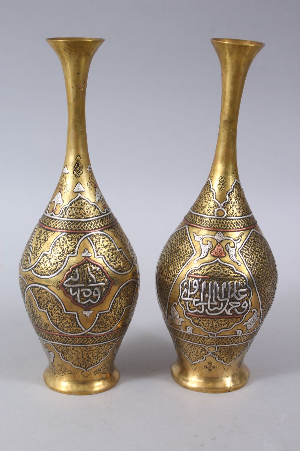 A COLLECTION OF FIVE 19TH CENTURY SILVER INLAID CAIROWARE PIECES, consisting of a pair of vases, a - Image 5 of 8