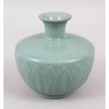 A GOOD 19TH / 20TH CENTURY CHINESE CELADON RU WARE PORCELAIN VASE, the body with moulded