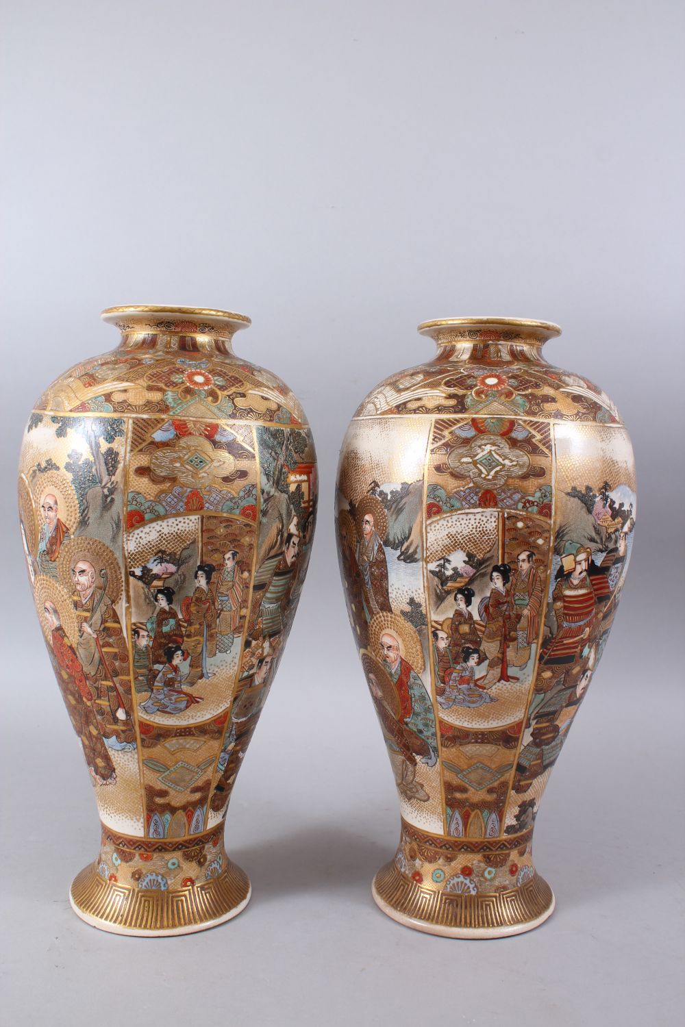 A GOOD PAIR OF JAPANESE MEIJI PERIOD OVOID FORM SATSUMA VASES, decorated with scenes of immortal - Image 4 of 12