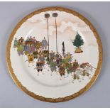 A FINE JAPANESE MEIJI PERIOD PROCESSIONAL SATSUMA PLATE BY KINKOZAN, the plate finely decorated to