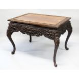 A LARGE 19TH / 20TH CENTURY CHINESE HARDWOOD CARVED SIDE TABLE, the table with an inset hardwood