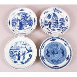 A SET OF FOUR CHINESE BLUE & WHITE REPUBLIC STYLE PORCELAIN PLATES, all decorated scenes of