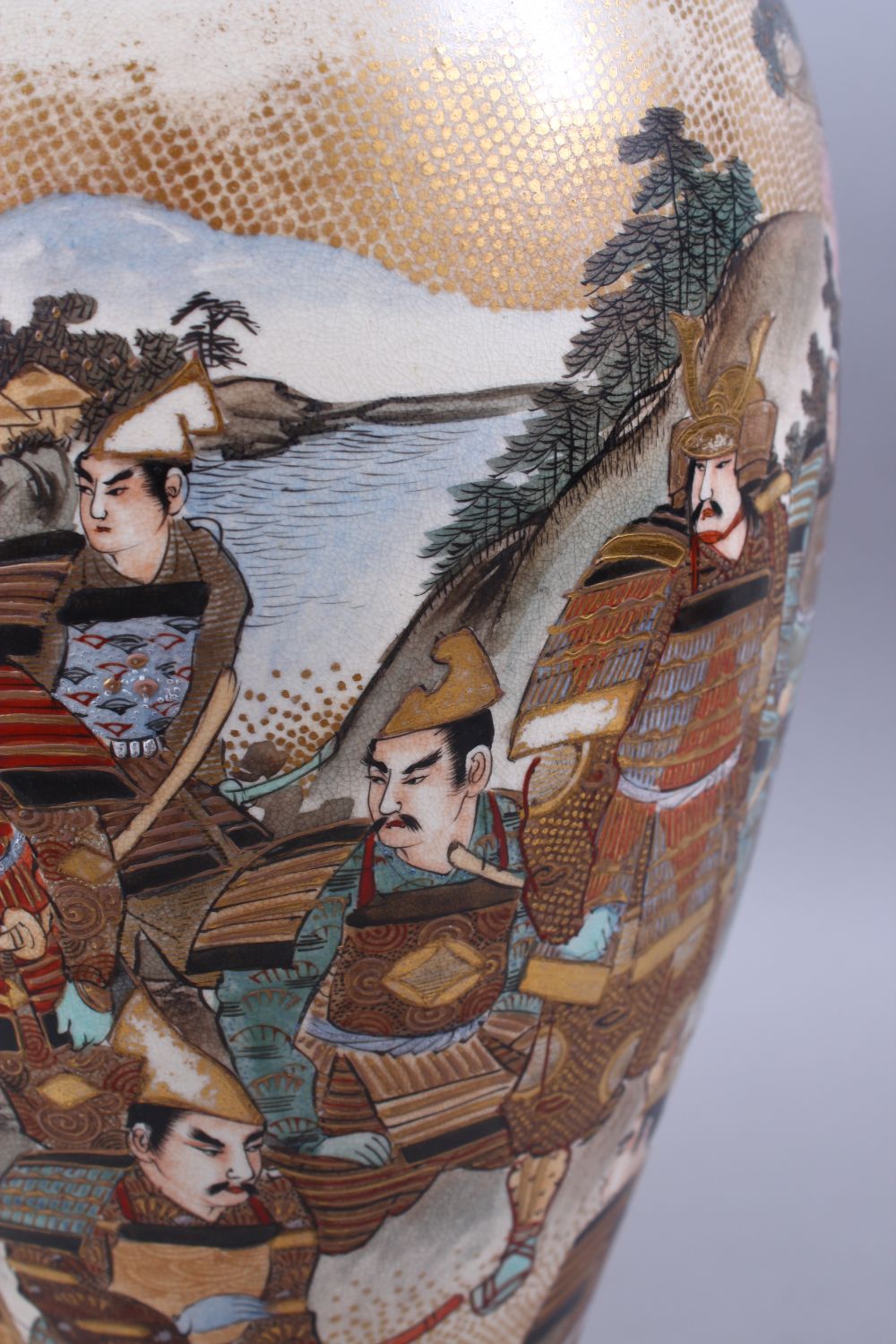 A GOOD PAIR OF JAPANESE MEIJI PERIOD OVOID FORM SATSUMA VASES, decorated with scenes of immortal - Image 7 of 12