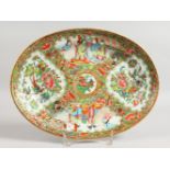 A 19TH CENTURY CHINESE PORCELAIN CANTON OVAL DISH with four panels of birds, butterflies and