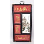 A GOOD CHINESE REPUBLICAN PERIOD STYLE PORCELAIN PANEL IN GILTWOOD CARVED FRAME, the porcelain panel
