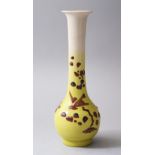 A JAPANESE MEIJI PERIOD PORCELAIN & LACQUER BOTTLE VASE, the lacquer decoration of birds and foliage