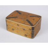 A GOOD JAPANESE MEIJI PERIOD BRONZE & MIXED METAL LIDDED BOX, decorated with geometric borders