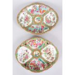 A GOOD PAIR OF 19TH CENTURY CHINESE CANTON FAMILLE ROSE PORCELAIN PLATES, both decorated with