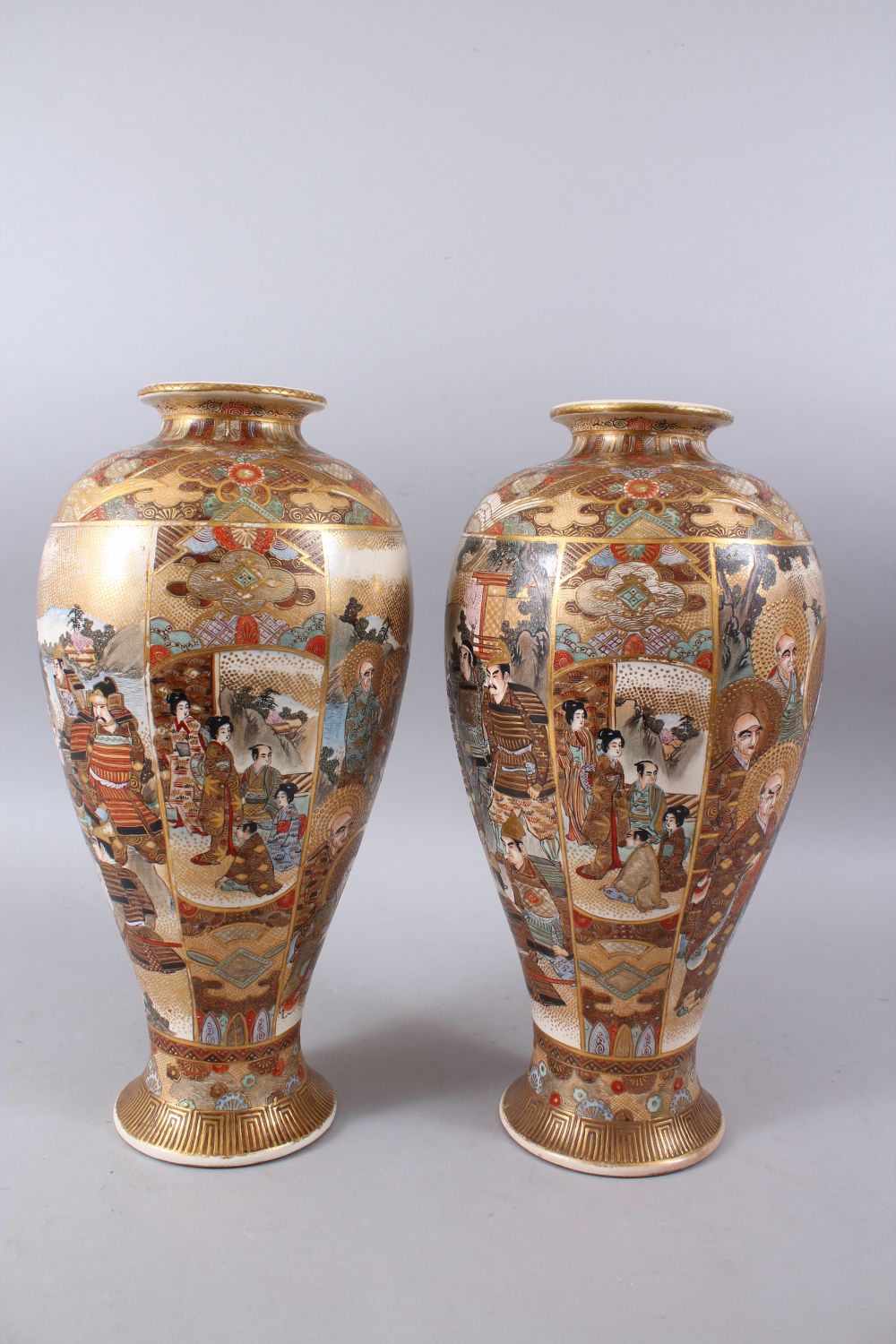 A GOOD PAIR OF JAPANESE MEIJI PERIOD OVOID FORM SATSUMA VASES, decorated with scenes of immortal - Image 2 of 12