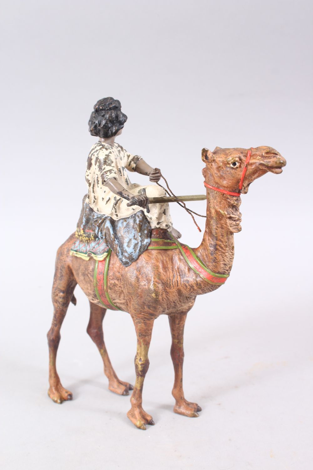 A FINE 19TH CENTURY ORIENTALIST COLD PAINTED BERGMAN BRONZE FIGURE OF AN ARAB UPON A CAMEL, the - Image 2 of 5