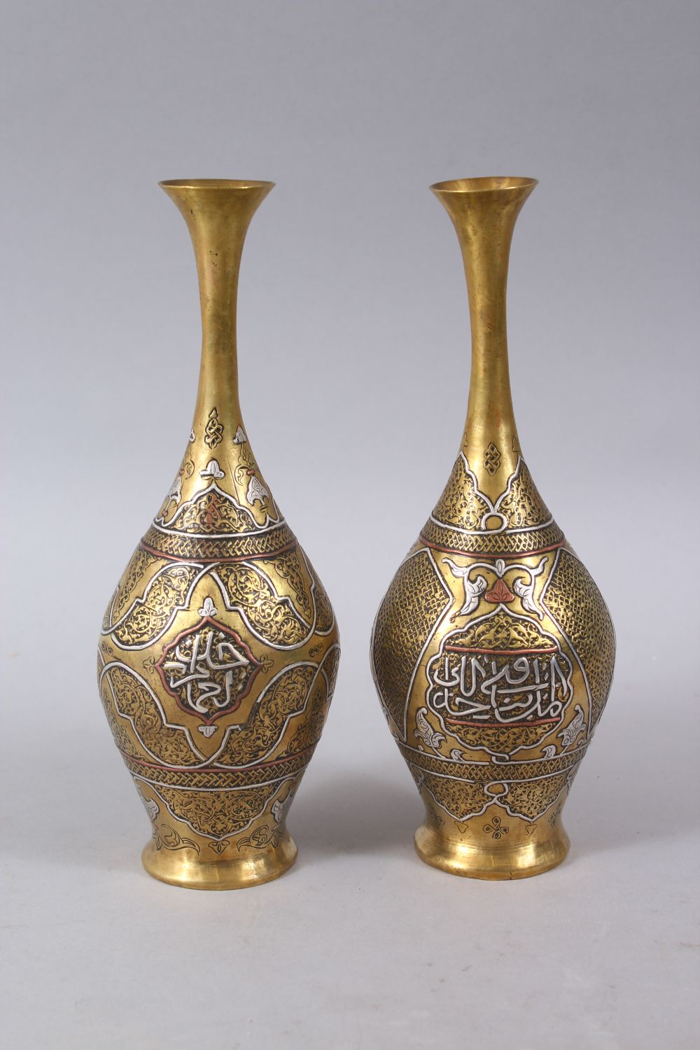 A COLLECTION OF FIVE 19TH CENTURY SILVER INLAID CAIROWARE PIECES, consisting of a pair of vases, a - Image 4 of 8