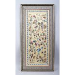 A 20TH CENTURY CHINESE EMBROIDERED SILK DEPICTING BOYS, the framed silk depicting multiple images of