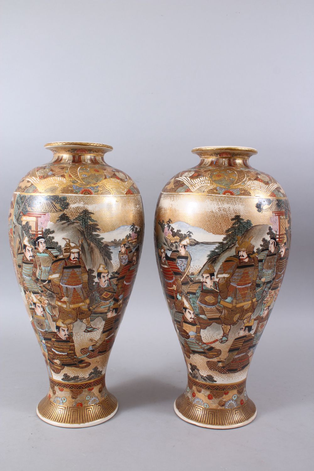 A GOOD PAIR OF JAPANESE MEIJI PERIOD OVOID FORM SATSUMA VASES, decorated with scenes of immortal - Image 3 of 12