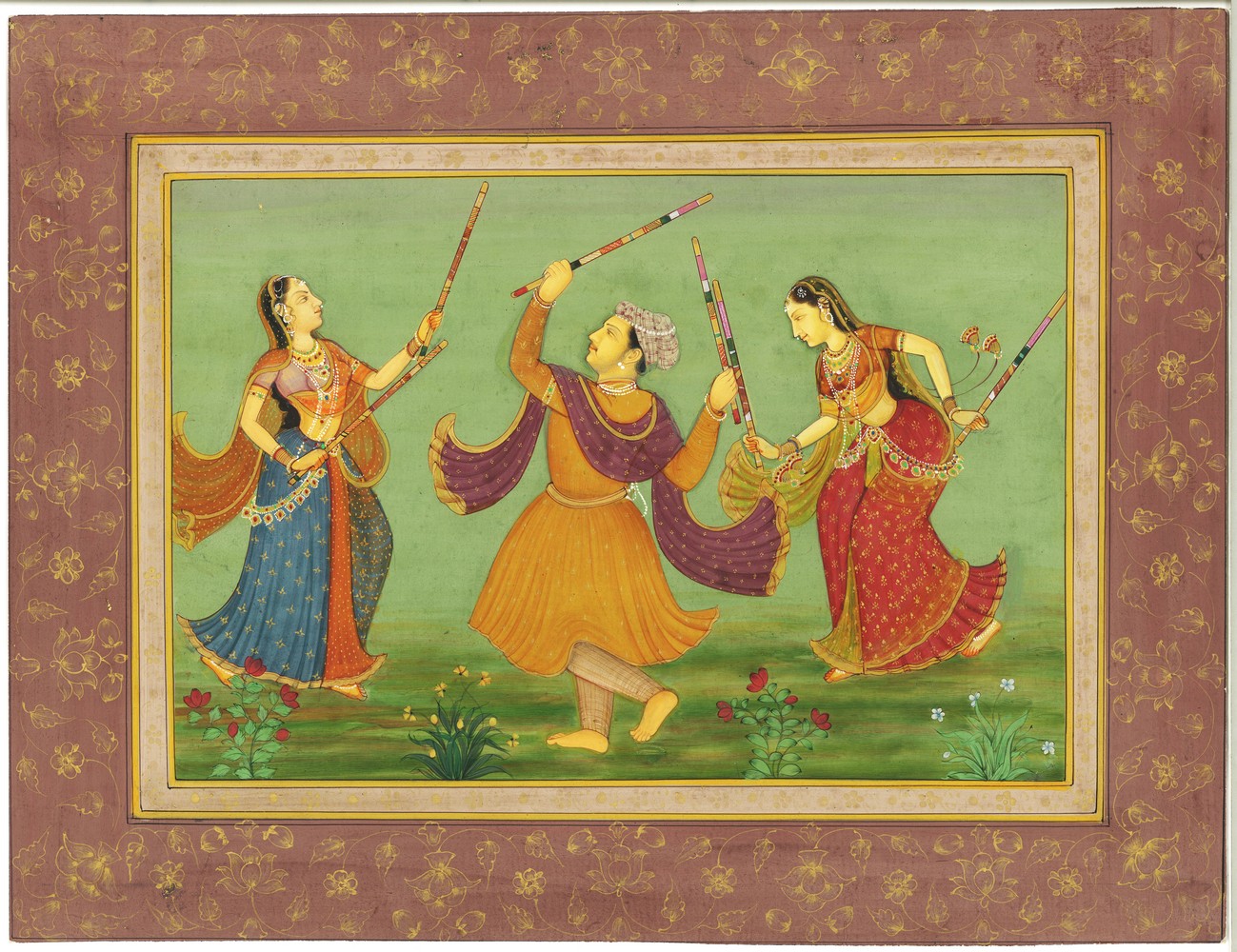 A GOOD 19TH / 20TH CENTURY INDO PERSIAN MUGHAL ART HAND PAINTED PICTURE ON PAPER, depicting a