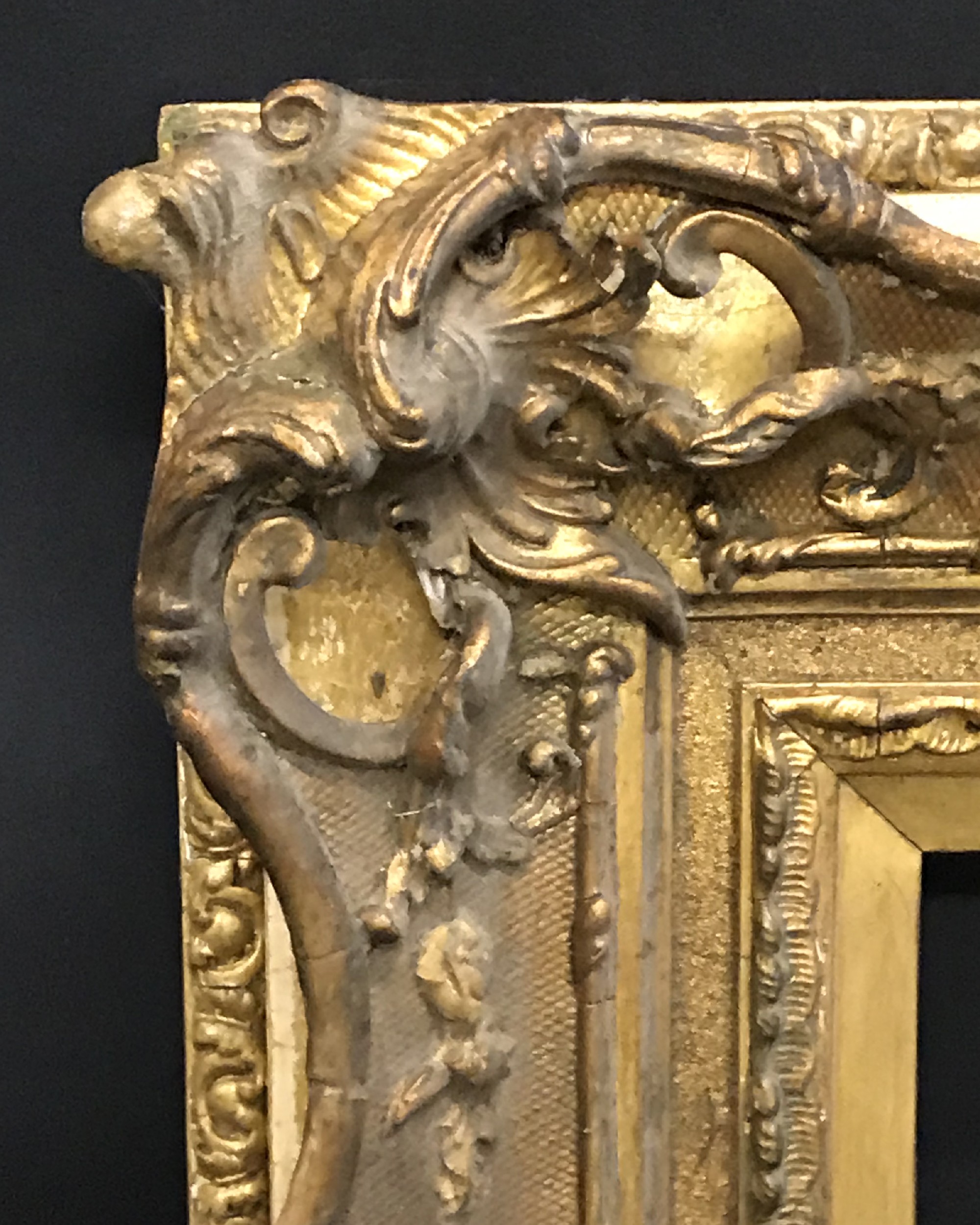 19th Century English School. A Gilt Composition Frame, with Swept and Pierced Centres and Corners,