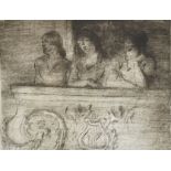 David Issakovitch Roubinstein (1902-1993) Russian. Three Ladies in a Theatre Balcony, Etching,