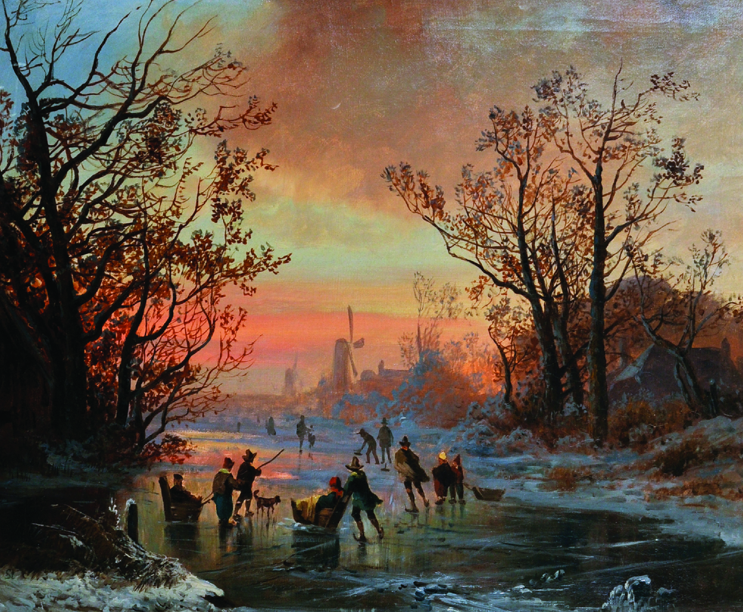 Circle of Adolf Stademann (1824-1895) German. A Dutch Winter Scene, with Figures Skating, Oil on