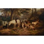 Circle of Paul Jones (act.1855-1888) British. The Gamekeeper, with Dogs and a Horse, Dead Game and