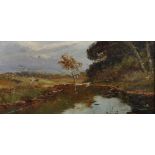 19th Century English School. A River Landscape with Cattle, Oil on Canvas, bears an Indistinct