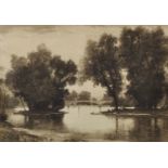 John Fullwood (1854-1931) British. A Tranquil River Landscape, Etching, Signed in Pencil, 9.25" x