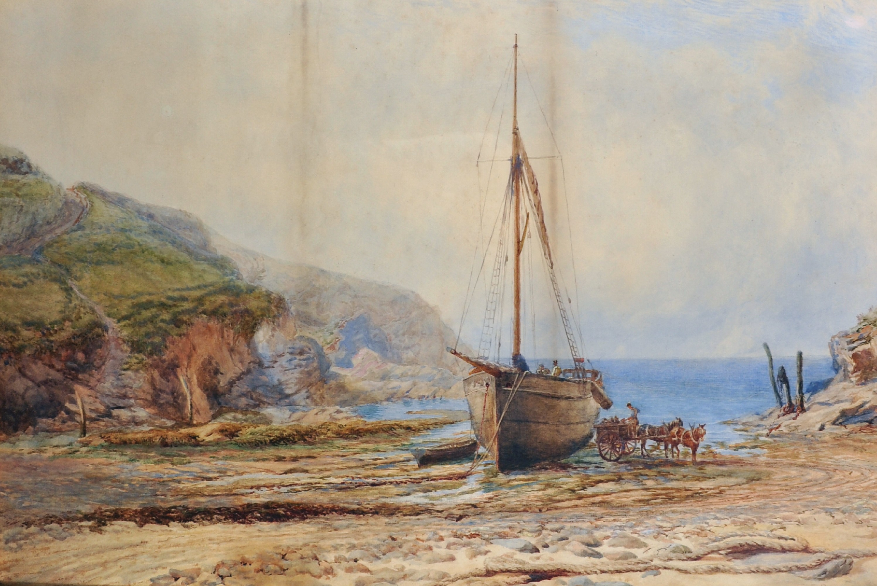 H... E... Storey (19th Century) British. A Beach Scene, with a Horse and Cart unloading the Catch,
