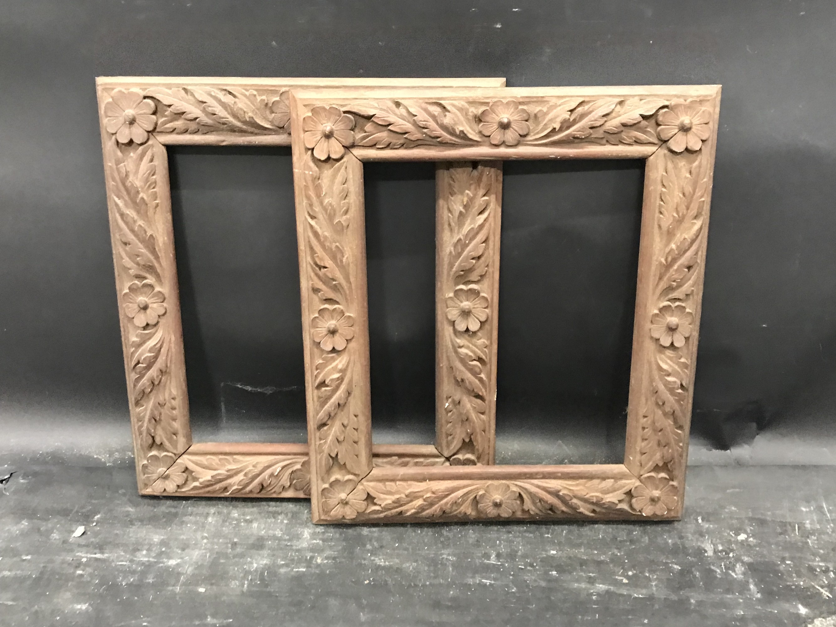 19th Century English School. A Carved Dark Wood Frame, 12" x 10", and the companion piece, a Pair ( - Image 2 of 3