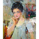 Nikolai Nikolaevitch Baskakov (1918-1993) Russian. "Elegant in Grey", Bust Portrait of a Young Girl,