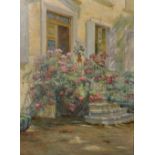 Jean Gutthard (20th Century) French. A Flowering Bush on the Steps of a Sunlit Villa, Oil on Canvas,