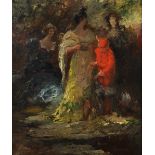 Jean Seignemartin (1848-1875) French. "Trois Femmes du Parc", Three Elegant Women and a Child in