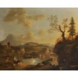 18th Century Italian School. A Classical Landscape, with Figures and Goats in the foreground, Oil on