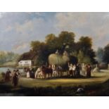 Early 20th Century English School. A Harvesting Scene Oil on Canvas, 20" x 24". Provenance: The