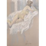 Val Hamer (20th - 21st Century) British. Study of a Female Nude reclining, Chalk, Signed and