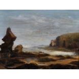 19th Century English School. A Beach Scene with Figures, Oil on Canvas, 9" x 11".