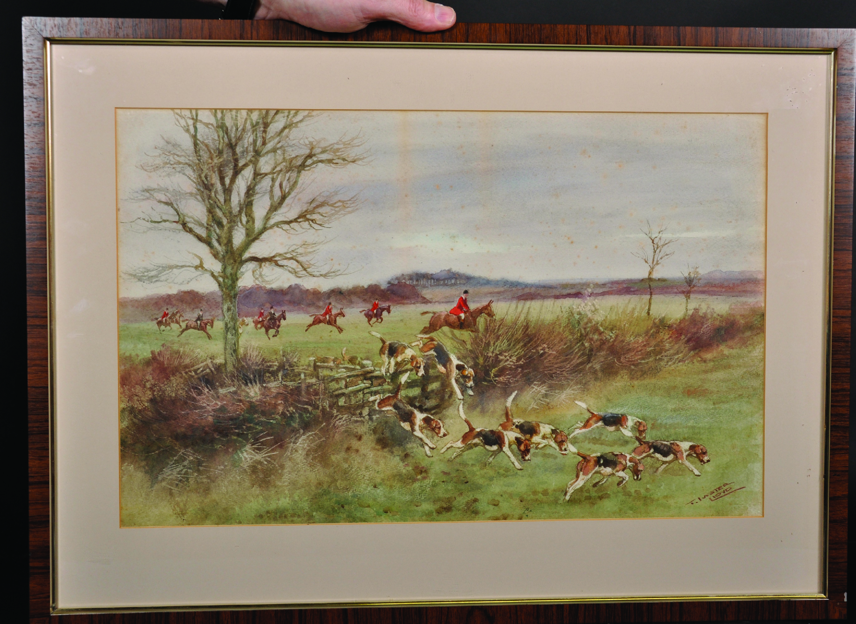 Thomas Ivester Lloyd (1873-1942) British. A Hunting Scene, with Riders and Dogs, Watercolour, - Image 7 of 13