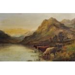 Manner of Douglas Cameron (act.c. 1880-1910) British. A Highland Landscape, with Cattle Watering,