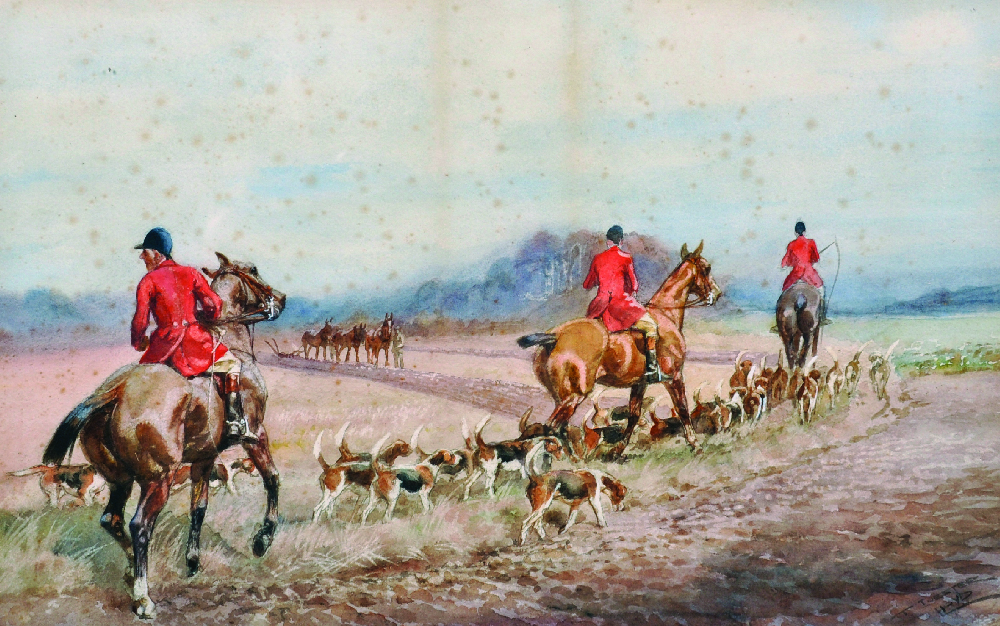 Thomas Ivester Lloyd (1873-1942) British. A Hunting Scene, with Riders and Dogs, Watercolour,