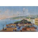 19th Century Italian School. An Italian Coastal Scene, with Figures in the foreground by a Palm
