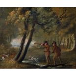 Circle of James Barenger (1780-1831) British. A Shooting Scene, in a Woodland, Oil on Canvas, 12"