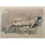 Early 20th Century French School. Study of a Reclining Nude, Pencil and Wash, Indistinctly Inscribed