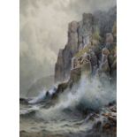 Rubens Southey (1881-1933) British. "Near Tintagel, Cornwall", a Rocky Coastal Scene, Watercolour,