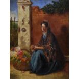 Circle of Augustus Edwin Mulready (1844-c.1903) British. 'The Flower Seller', Oil on Canvas, 10" x