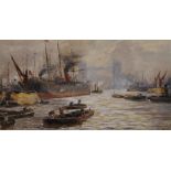 Harry Colls (c.1878-1902) British. "Shipping in the Thames", Watercolour, Signed and Dated '95, 6.